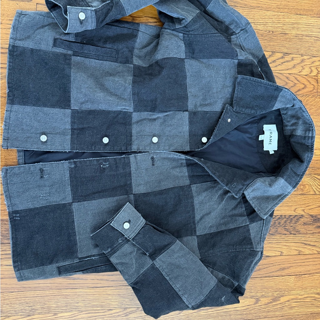 Frame Denim Black And Gray Checkered Shirt Jacket